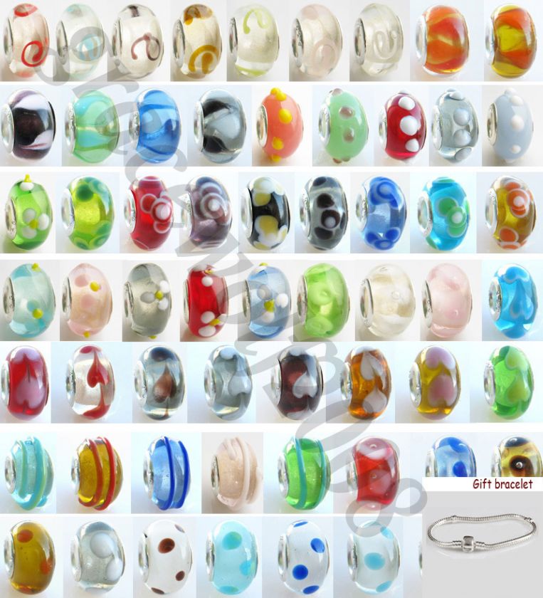   Silver Murano Glass European Beads For Charm Bracelets #P120 2  