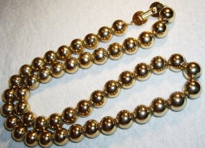 Vintage MONET Gold Tone 10mm Bead Strand Necklace 22  