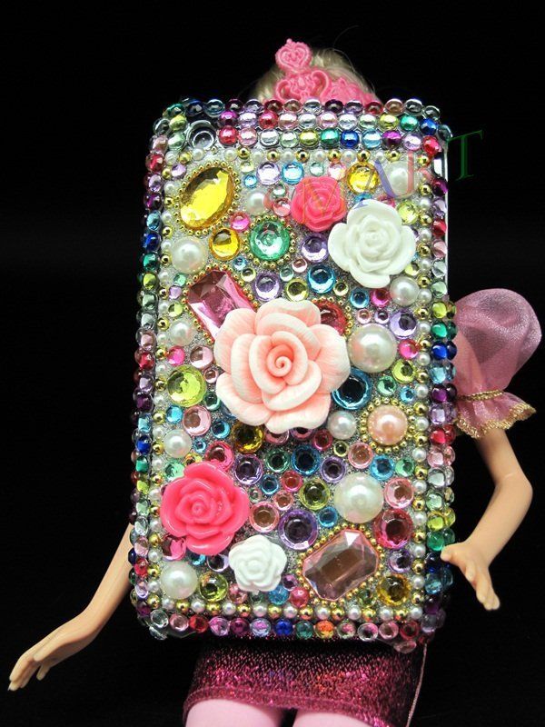 3D ROSE COLORFUL RHINESTONE FANCY BLING BACK COVER CASE FOR IPHONE 3G 
