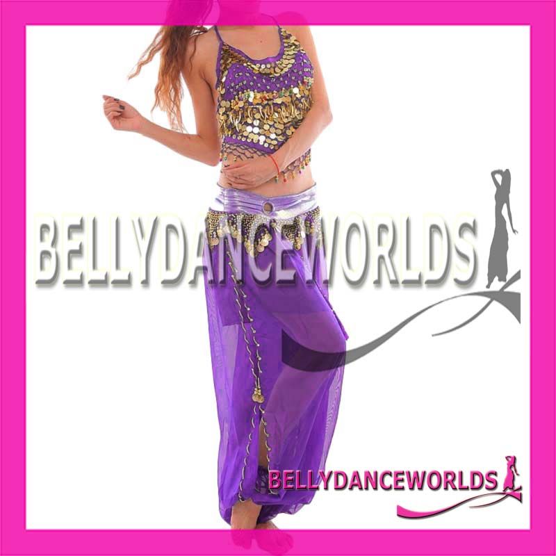 PC BELLY DANCE COSTUME SET GOLD HALTER TOP HAREM GENIE PANTS 