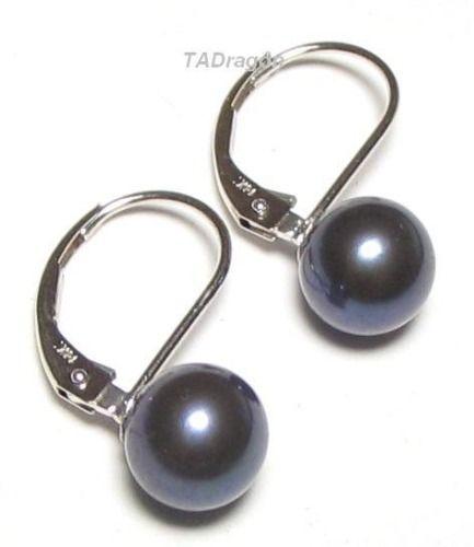 7MM Akoya Black Pearl 14K White Gold Lever Back Earrings  