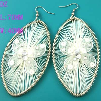 H4145 white Silk Thread Butterfly Hoop Dangle Earrings  