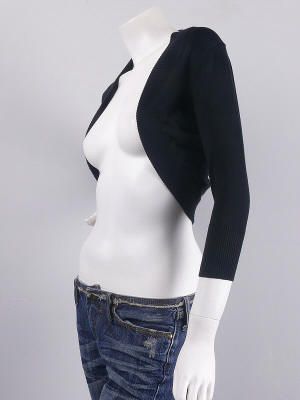 Black Bolero Shrug 3/4 Sleeved Cropped Cardigan S  