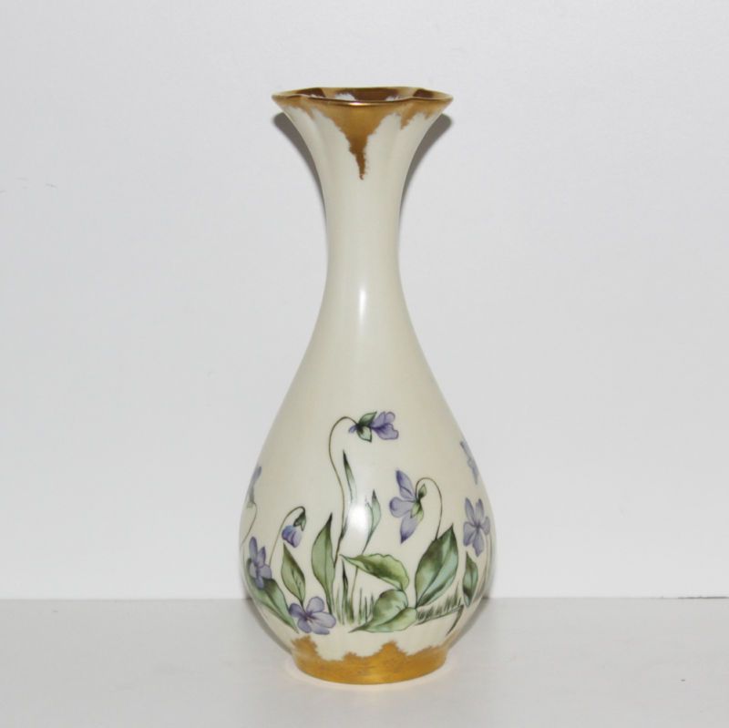 LIMOGES VIOLET VASE SIGNED NEWTON CIRCA 1882 9.5  