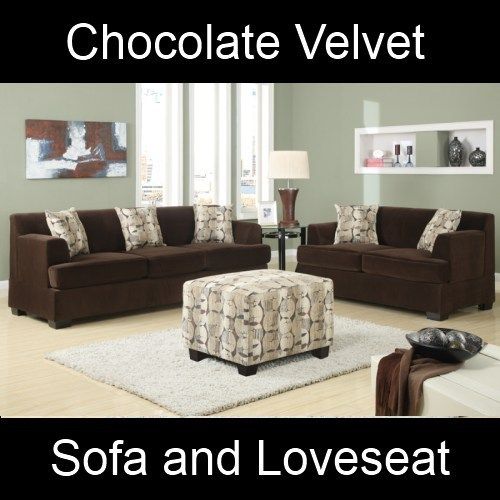 Chocolate Velvet Fabric Couch Sofa and Loveseat Set F7438 F7437  