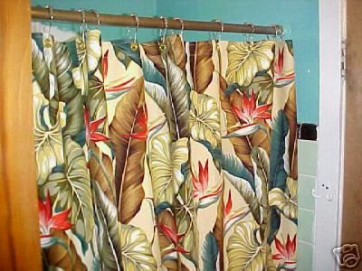 Tropical Barkcloth Fabric SHOWER CURTAIN~BOParadise Nat  