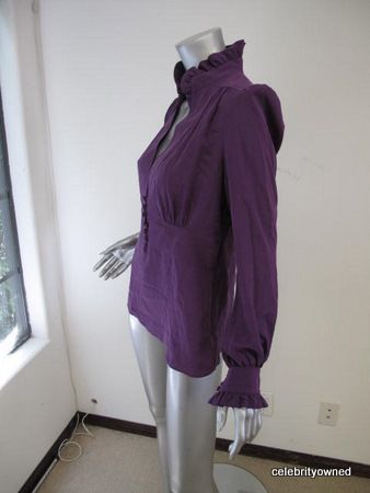 Derek Lam Purple Long Slv Ruffle Trim 1/2 Button Top 8  