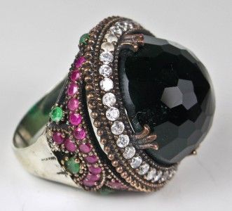   43ctw Emerald Ruby & Sapphire Rose Gold/925 Cocktail Ring 15.5g Sz 7.5