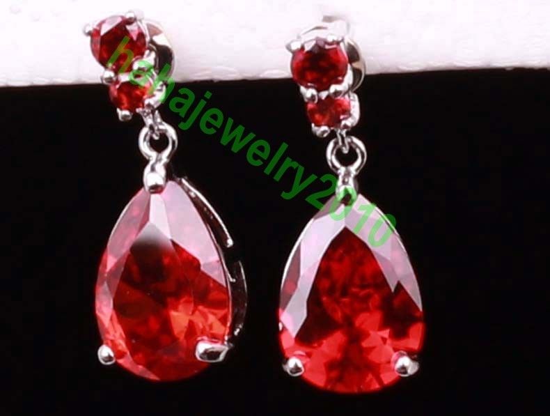 E55 POPULAR GARNET GEMSTONES STICK SILVER EARRING F/S  