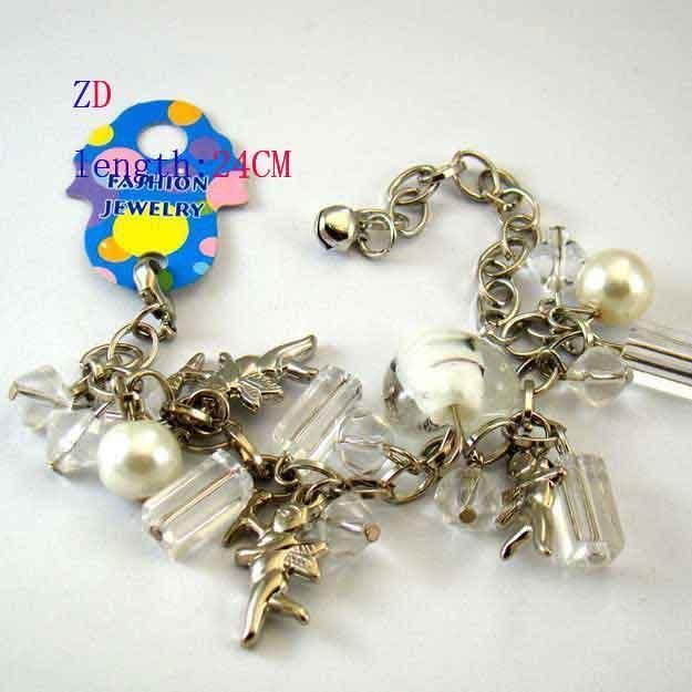 A0336 Glass Crystal Pearl Bead Heart Amor Bracelet white  