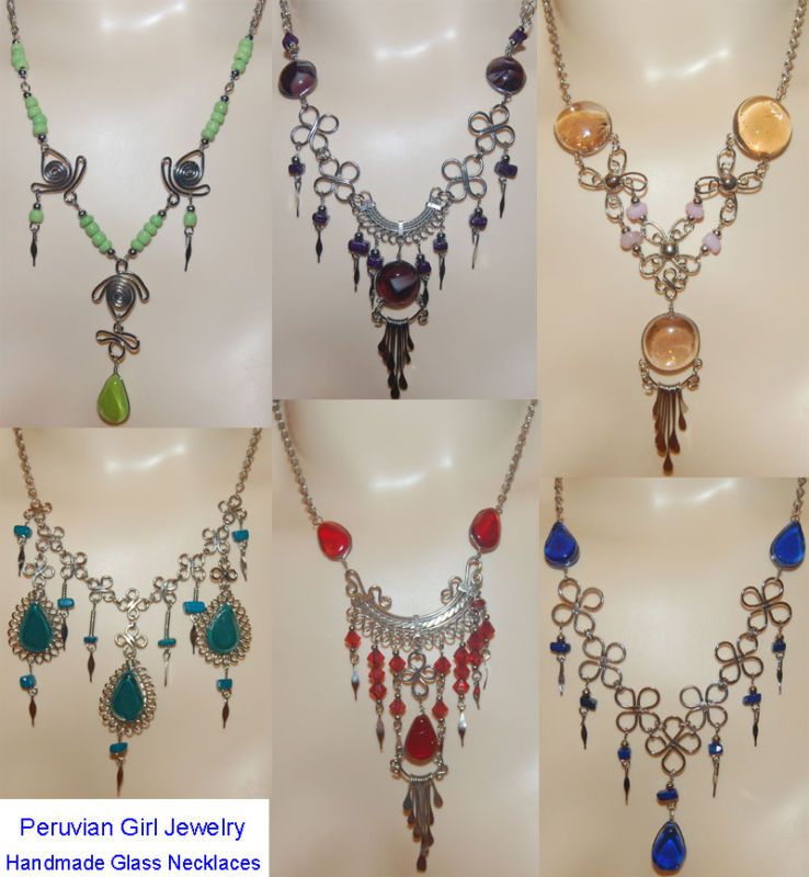 PERUVIAN LOT 8 GLASS NECKLACES PERU WHOLESALE JEWELRY  