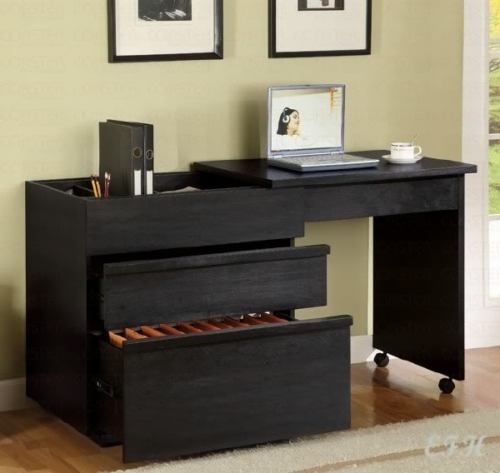 NEW MODERN BLACK FINISH WOOD SLIDE OUT HOME OFFICE DESK  