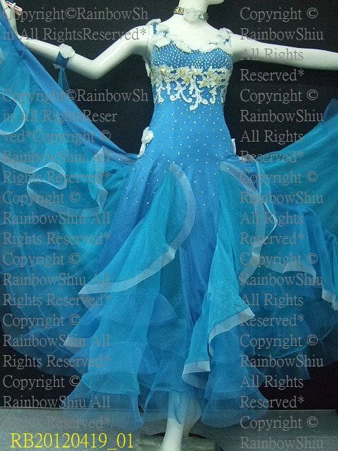 Crystal Blue Lycra Ballroom Waltz Tango dance dress  