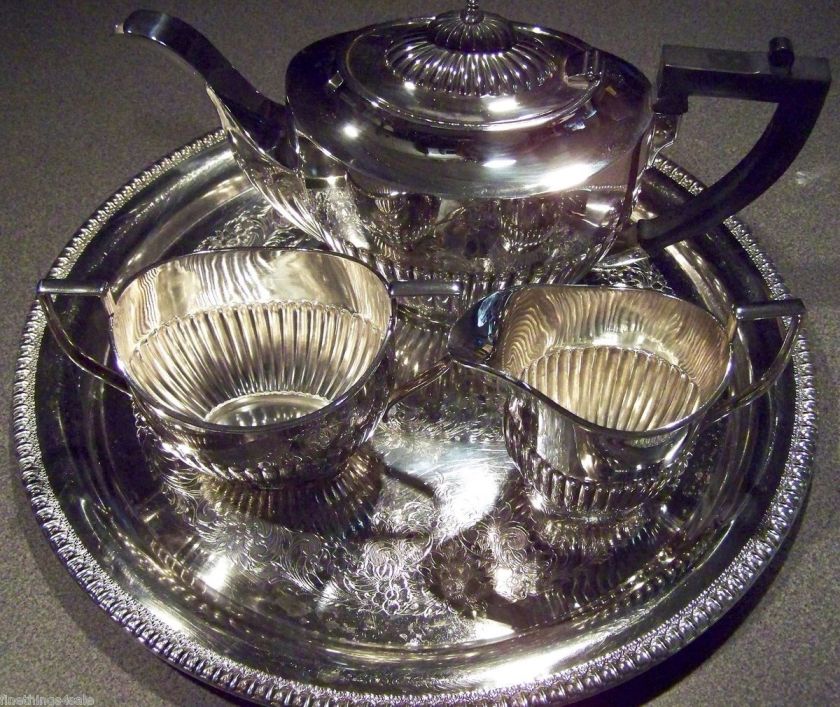 ENGLISH SILVER   ELKINGTON BIRMINGHAM   GEORGIAN STYLE SILVER TEA 