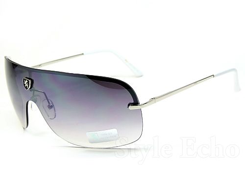   Rimless Shield Khan Mens and Womens Designer Sunglasses New Front Logo