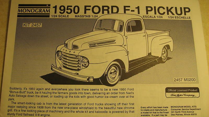 Vintage Instructions Monogram 50 Ford F 1 Pickup  