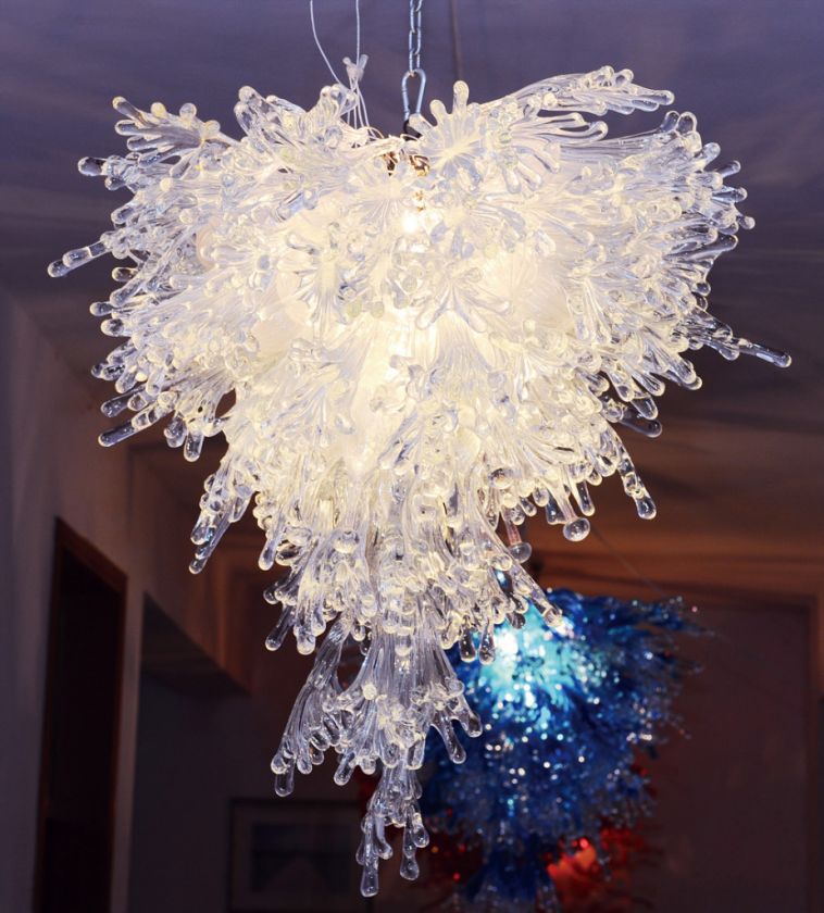 Crystal Coral Blown Glass Chandelier  