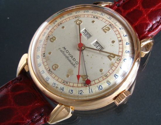 BEAUTIFUL MOVADO CALENDOMATIC BUMPER 18K SOLID GOLD 50S  