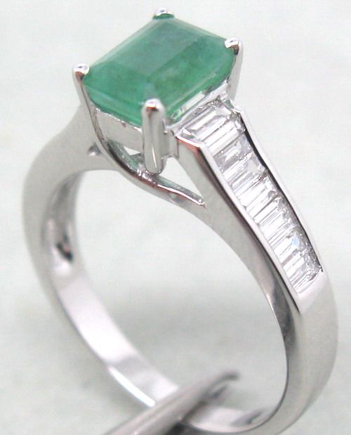 52CT Solid 14Kt White Gold Natural Columbian Emerald Baguette 