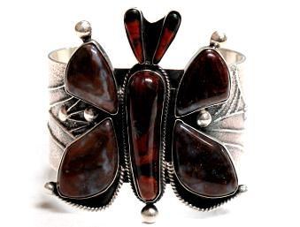 Carol & Wilson Begay Sandcast Agate Butterfly Cuff NICE  