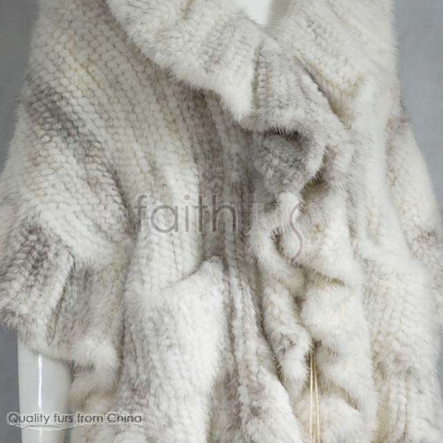 New Real Cross Mink Fur Knitted Cape/Shawl/Stole/Wrap  
