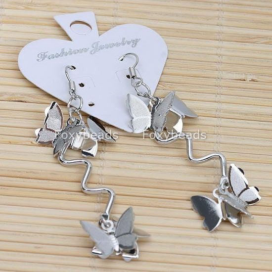 SILVERY NICKEL FREE *BUTTERFLY* GIRLS HOOK EARRING 2PCS  