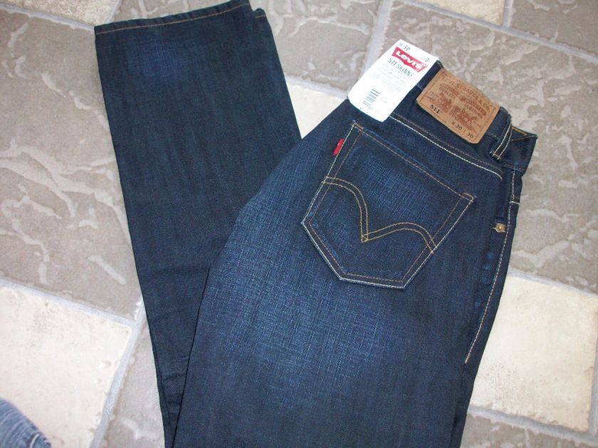 NEW LEVIS 511 DARK SKINNY STRAIGHT JEANS MENS 30X32  