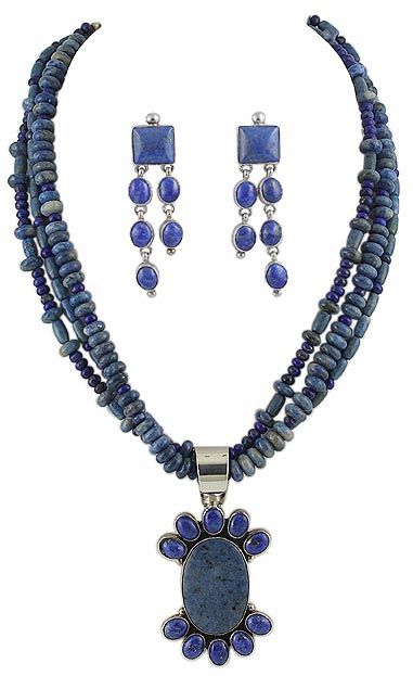 RUTH ANNE BEGAY NAVAJO STERLING LAPIS NECKLACE EARRINGS  