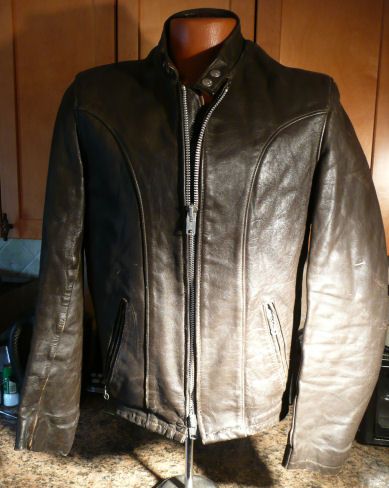 vintage dark brown leather SCHOTT cafe racer style motorcycle jacket 