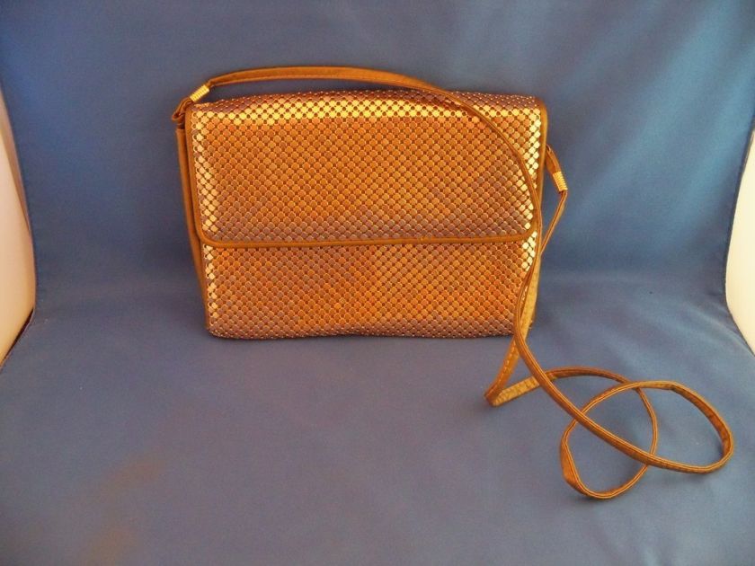 WHITING DAVIS GOLD EVENING PURSE WITH LONG STRAP  