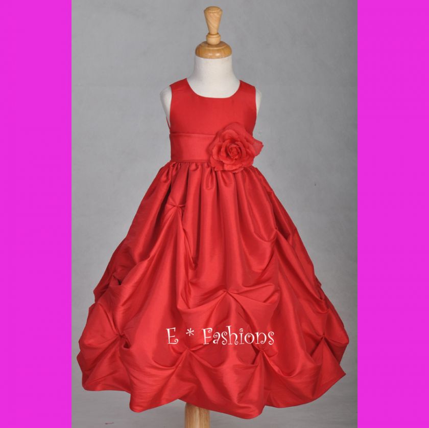 RED HOLIDAYS TAFFETA FLOWER GIRL DRESS SM LG 2 4 6 8 10  