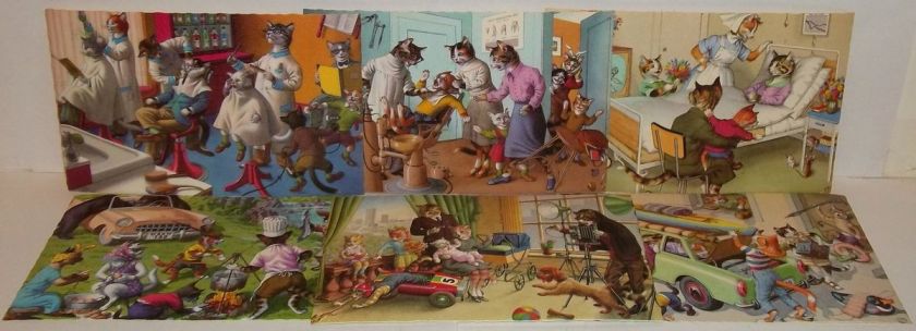   1960s ALFRED MAINZER DRESSED CATS CAT COMIC POSTCARDS (6) BELGIUM