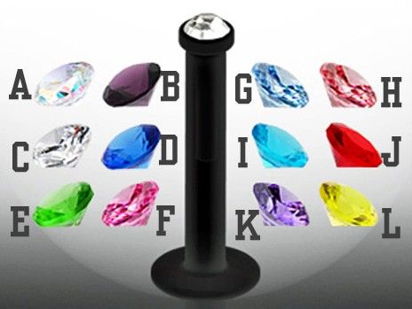 BLACK BIO FLEX PUSH FIT CZ GEM MONROE LABRET 14 GA 3/8  