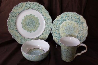 222 FIFTH LYRIA TEAL DINNERWARE SET   16PC  