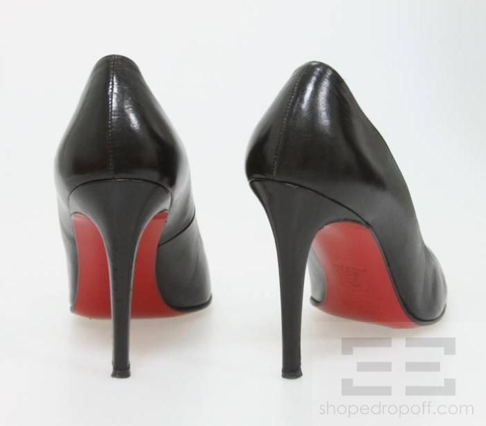   Louboutin Black Leather Simple Pump 100mm Heels Size 40  