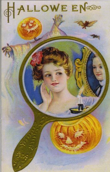 HALLOWEEN Greeting Card Retro Repro MIRROR Glitter NEW  