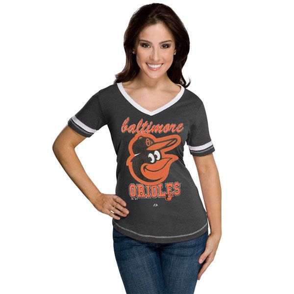 Baltimore Orioles Charcoal Womens Bling Beauty T Shirt  