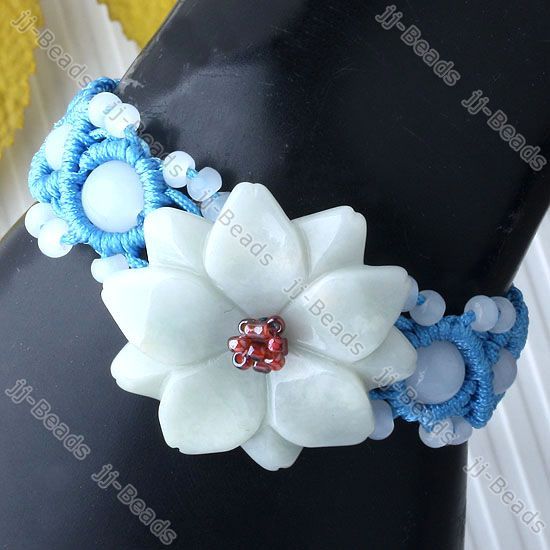 FLOWER JADE GEM HAND KNITTED ADJUSTABLE BRACELET 1PC  