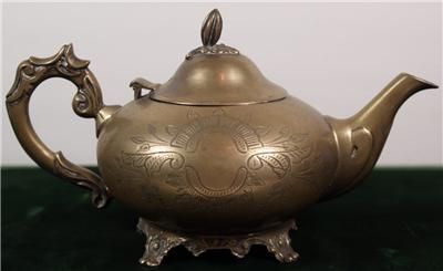 VINTAGE BRASS SILVER BRITISH ANTIQUE TEAPOT ORIENTAL US  