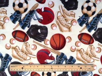   Baseball Bat Basketball Football Sports Equipment Flannel BTY  