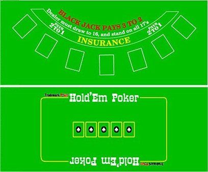 TEXAS HOLDEM & BLACKJACK 2 Sided Game Layout, 3 X 6  