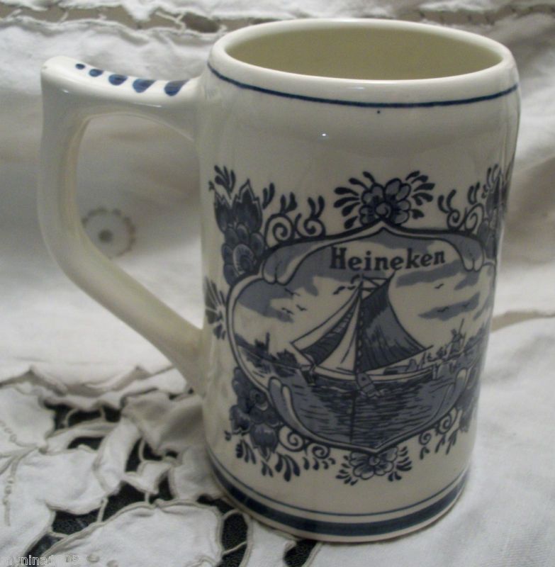 Vintage Delft Blue Holland Hand Painted Heineken Stein  