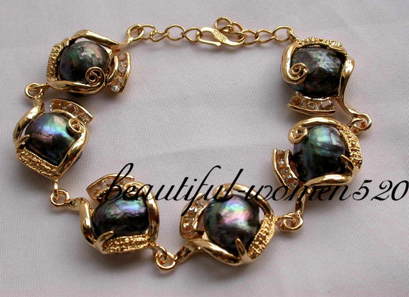 HUGE 8 15mm Tahitian black freshwater pearl bracelet  