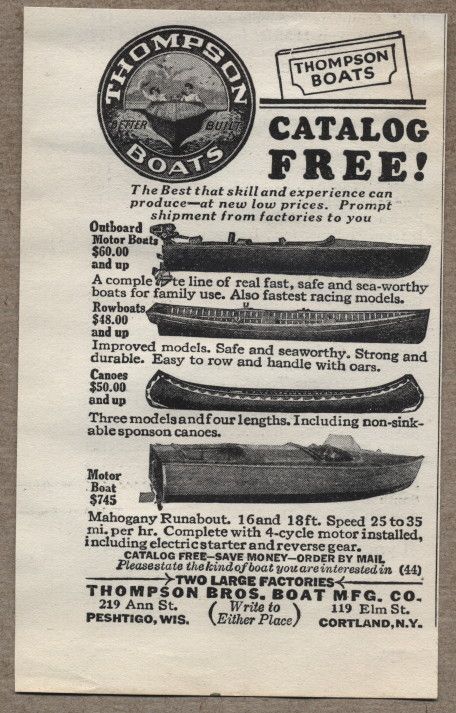   Vintage Ad Thompson Boats Mahogany Runabout,Canoes,Rowboats  