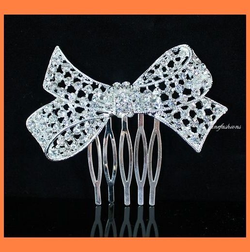 BOW CLEAR CRYSTAL HAIR COMB WEDDING BRIDAL JEWELRY C019  