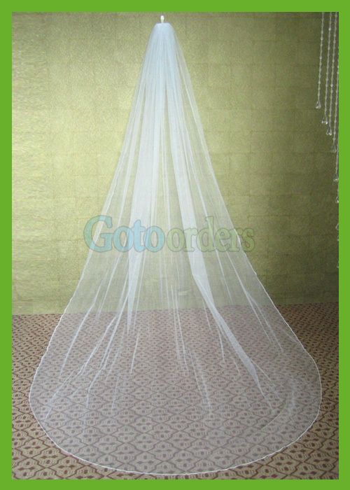 WHITE IVORY BRIDAL WEDDING VEIL 1T CATHEDRAL PENCIL EDGE VG21  