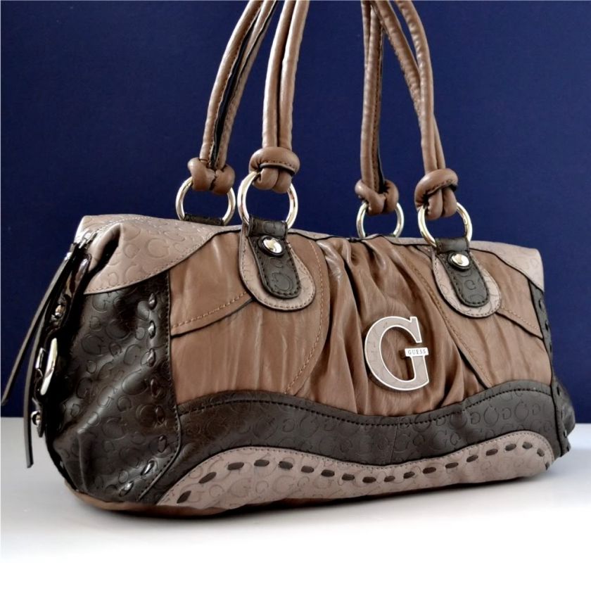 Guess Brown Taupe Railroad Handbag Purse Bag  