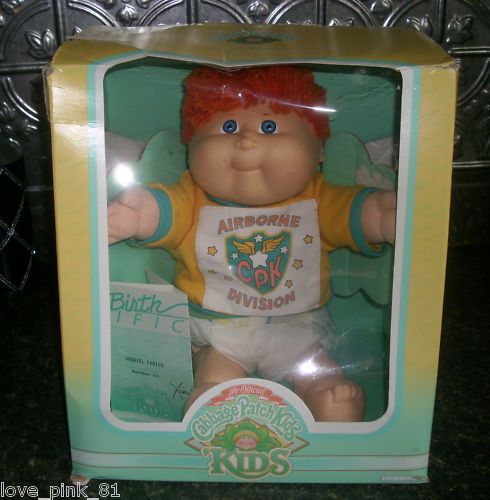 VINTAGE CABBAGE PATCH KIDS DOLL BOY W/ BOX AIRBORNE RED HAIR STUFFED 