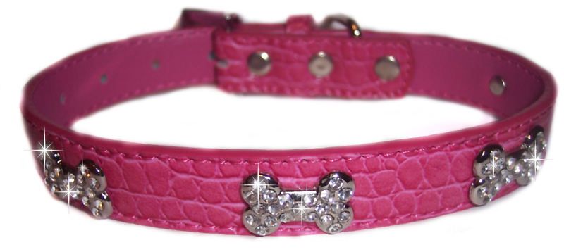 Hot Pink Croc Rhinestone Bones Dog Cat Puppy Collar  