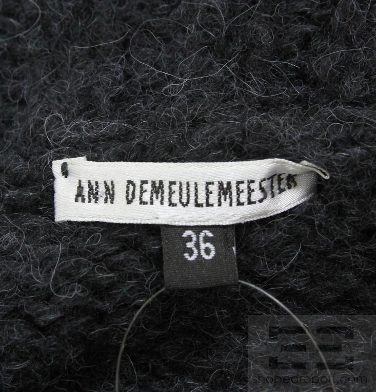 Ann Demeulemeester Charcoal Grey Wool & Alpaca Tie Trim LS Sweater 